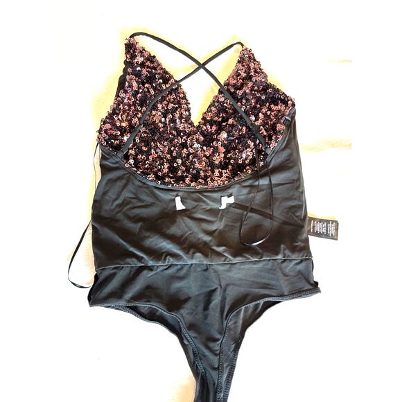 NWOT ASTR Spaghetti Strap Sequined Special Occasion Bodysuit Top Oneie Snap XS - Picture 5 of 9